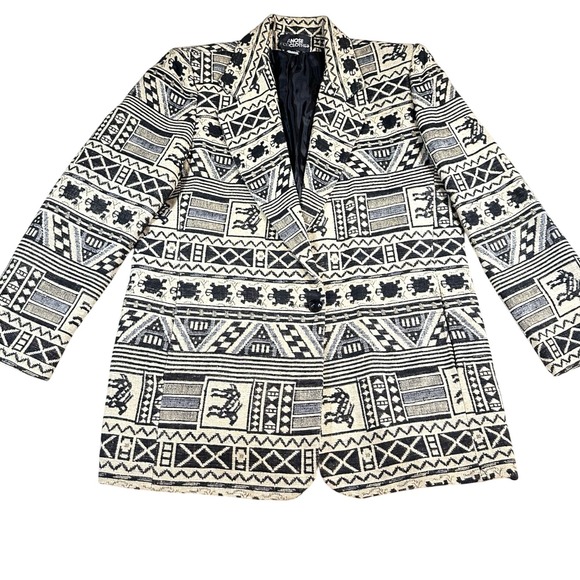 Vintage Aztec Tribal Print Tapestry Blazer Jacket Artsy Boho Statement - Picture 1 of 13